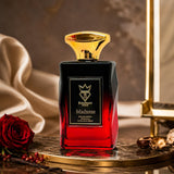 Bujairami Madness Eau de Parfum 100ml, a unisex fragrance with a black and red gradient glass bottle and gold cap.