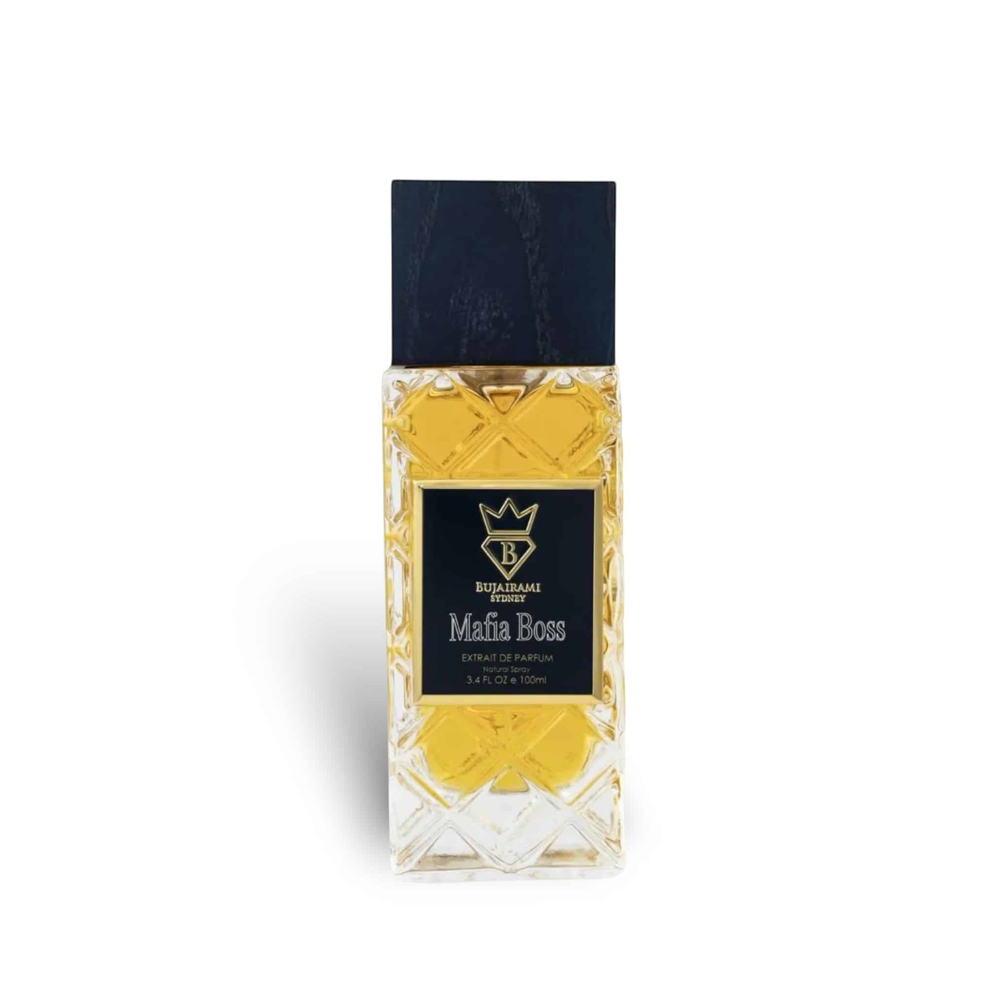 Soghaat Bujairami Mafia Boss Extrait de Parfum in a textured glass bottle with a dark cap for men