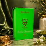 Soghaat Bujairami Matcha Obsession unisex Eau de Parfum in a vibrant green box with matcha tea and bamboo whisk.