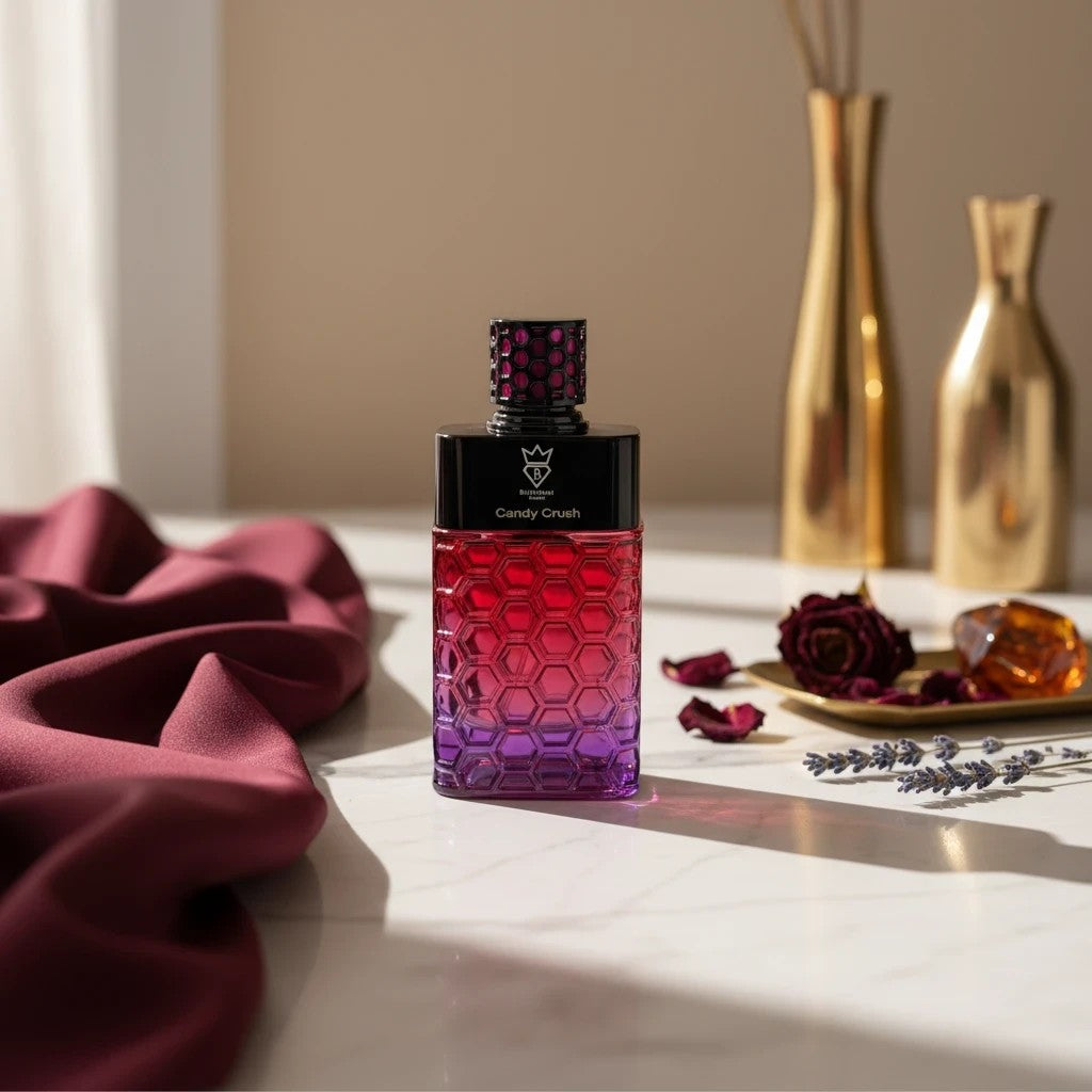 Soghaat Candy Crush Eau de Parfum for women, a sweet musk fragrance with red fruits, citrus, caramel, floral notes, and vanilla.