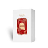 Soghaat Chaos 100ml Extrait de Parfum for Unisex, featuring a red gem-like design with gold accents on a white box.