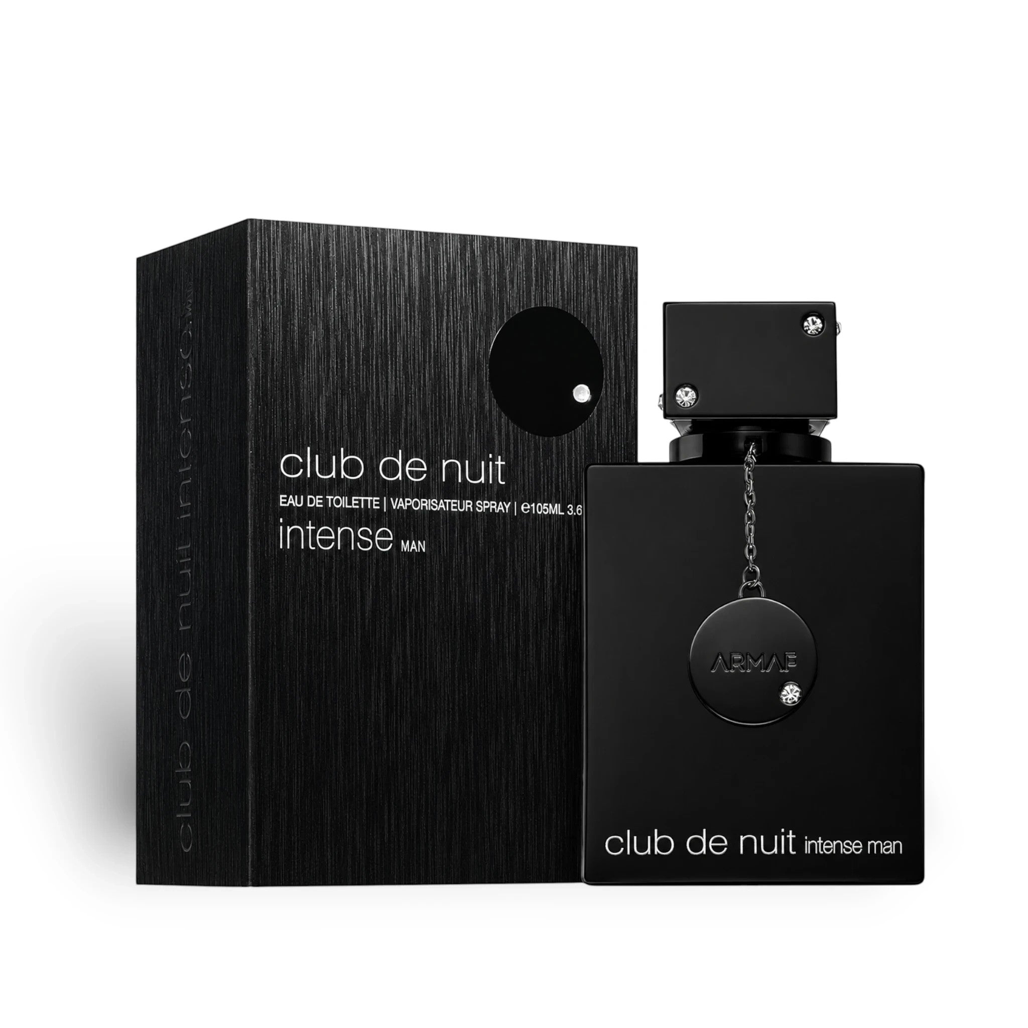 Soghaat Club De Nuit Intense Man 105ml Eau de Toilette for men, black bottle with silver accents and matching box.