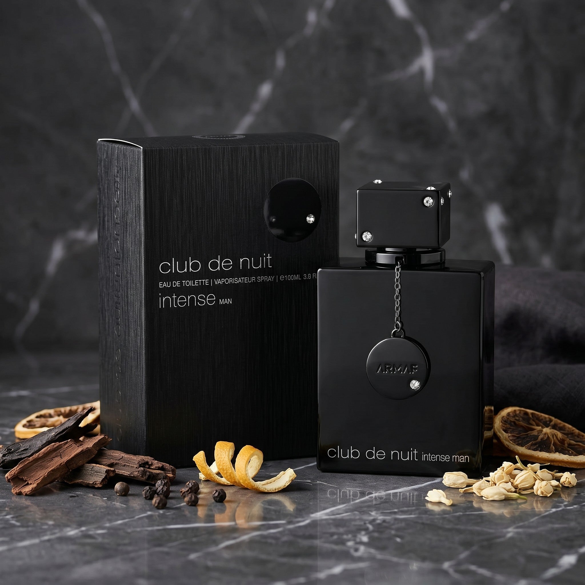Soghaat Club De Nuit Intense Man 105ml Eau de Toilette for men, black bottle with silver accents and matching box.