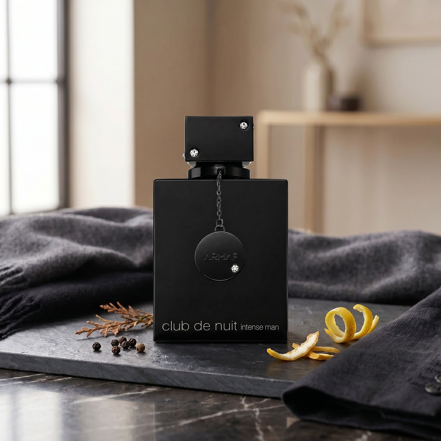 Soghaat Club De Nuit Intense Man 105ml Eau de Toilette for men, black bottle with silver accents, citrus and woody fragrance.