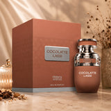 Soghaat Cocolatte Lassi Eau de Parfum bottle and box, a sweet amber gourmand fragrance with vanilla, chocolate, rum, and tonka seed notes.