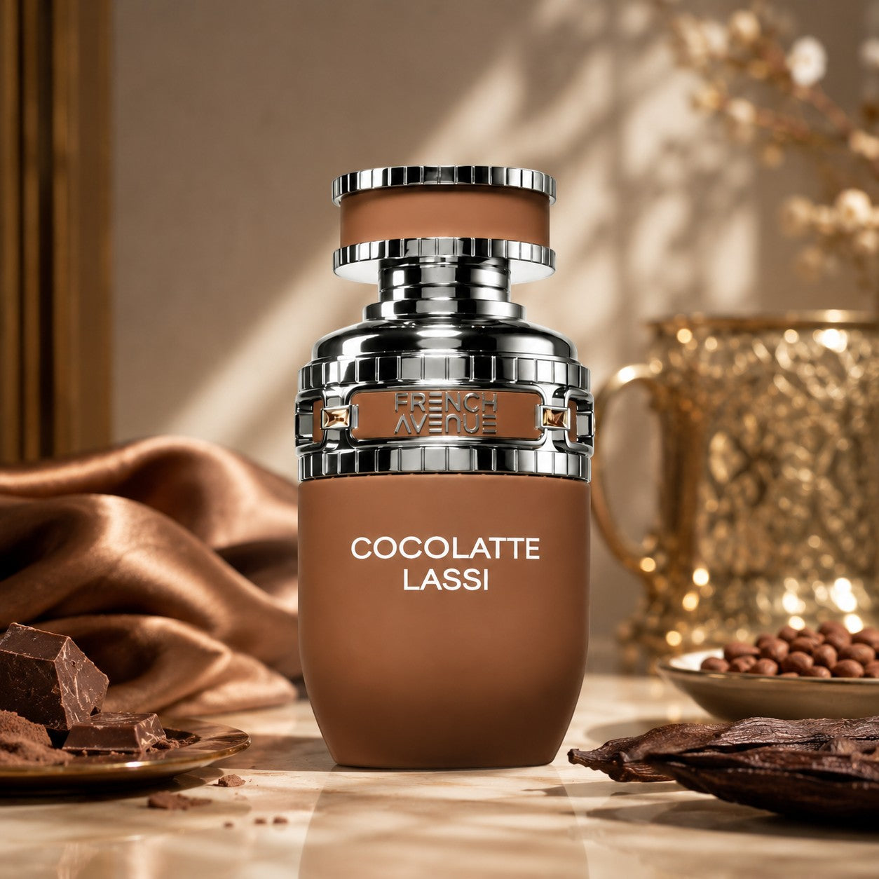 Soghaat Cocolatte Lassi Eau de Parfum by French Avenue, a sweet amber gourmand fragrance with vanilla, chocolate, rum, and tonka seed notes.