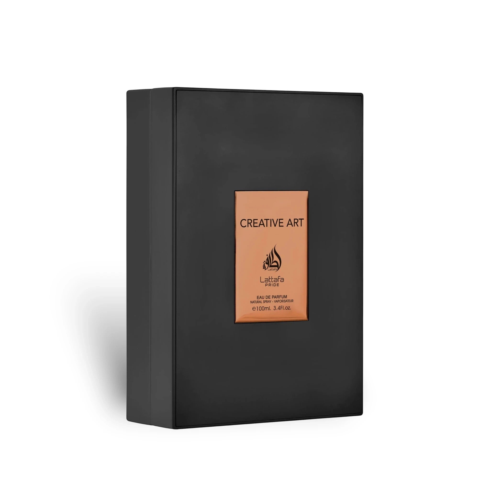 Soghaat Creative Art Eau de Parfum 100ml bottle with a black textured box and copper label.