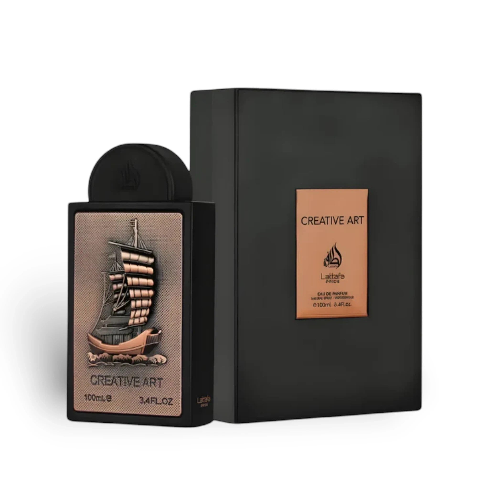 Soghaat Creative Art Eau de Parfum 100ml bottle with a 3D ship design and a black presentation box.