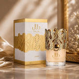 Soghaat Dalal by Lattafa 100ml Eau de Parfum in a white and gold box with an ornate, crystal-embellished bottle.