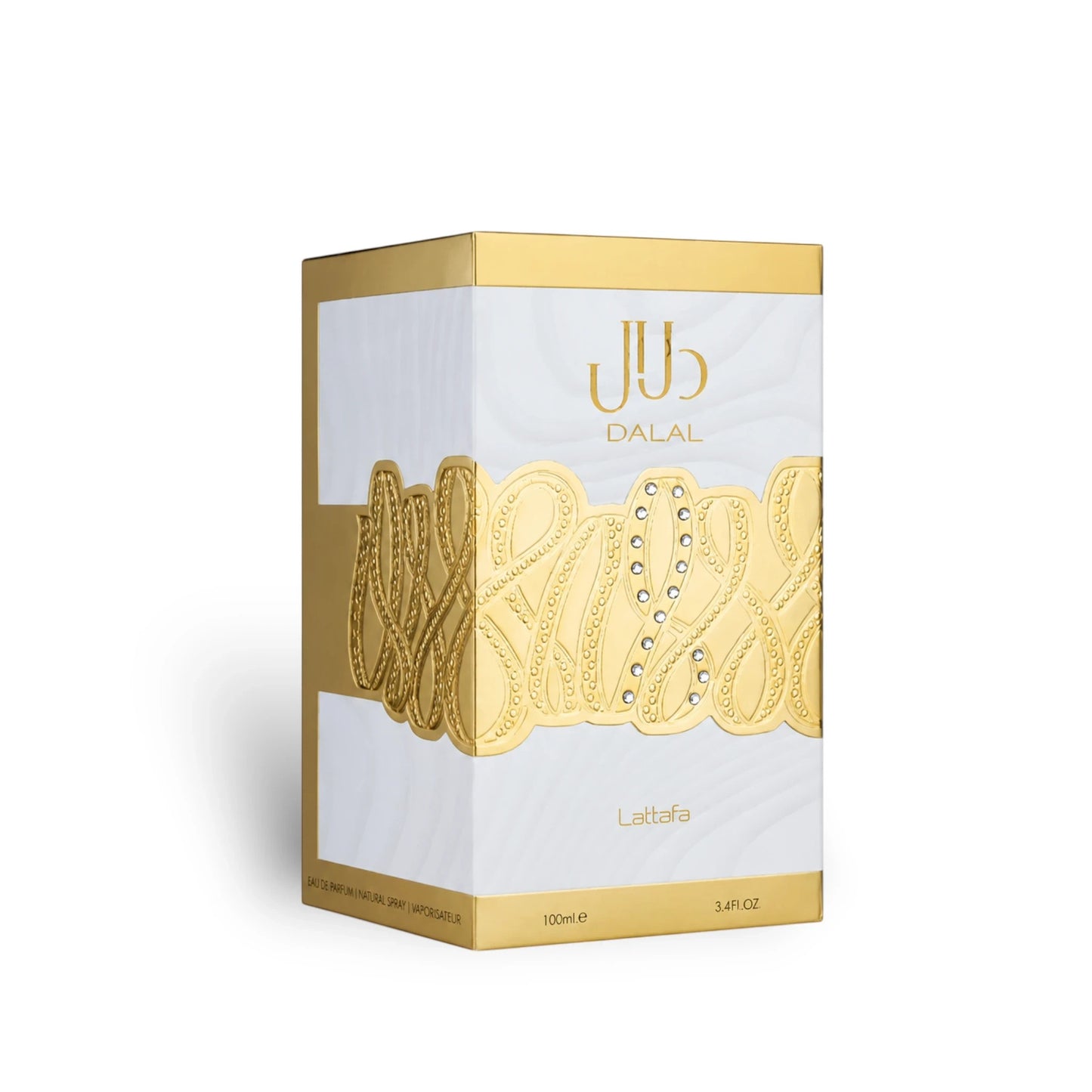 Soghaat Dalal by Lattafa 100ml Eau de Parfum in a white and gold box with ornate metallic detailing.