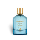 Soghaat Daring Blue For Life Eau de Parfum for men, 100ml. Blue glass bottle with gold cap and label.