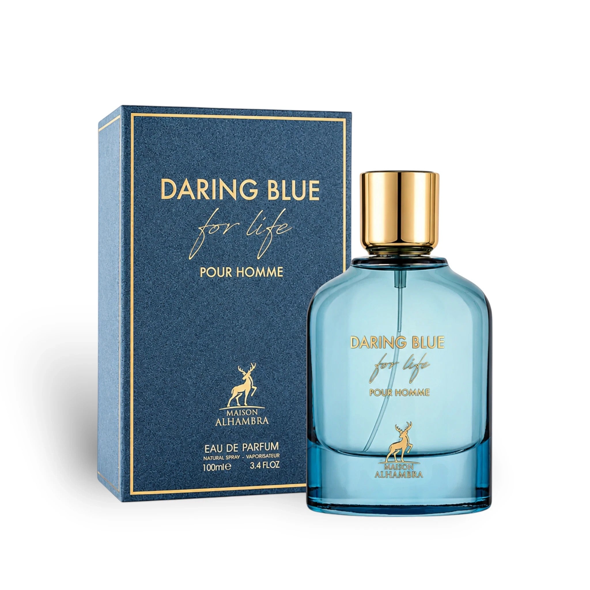 Soghaat Daring Blue For Life Eau de Parfum for men, 100ml bottle with blue box. Citrus, ozonic, woody fragrance.