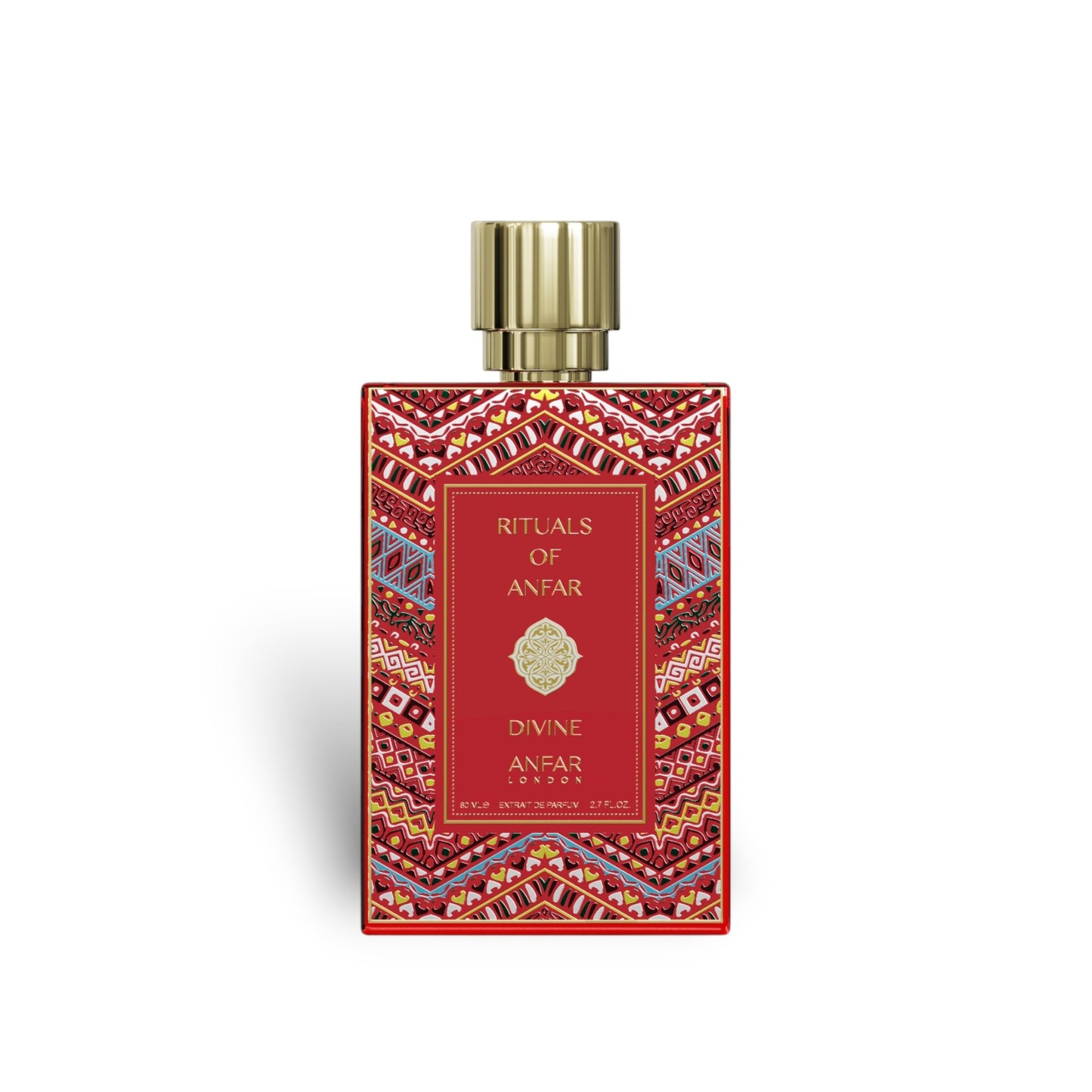 Soghaat Divine by Anfar London 80ml Extrait de Parfum in a rectangular red bottle with intricate gold and patterned detail.