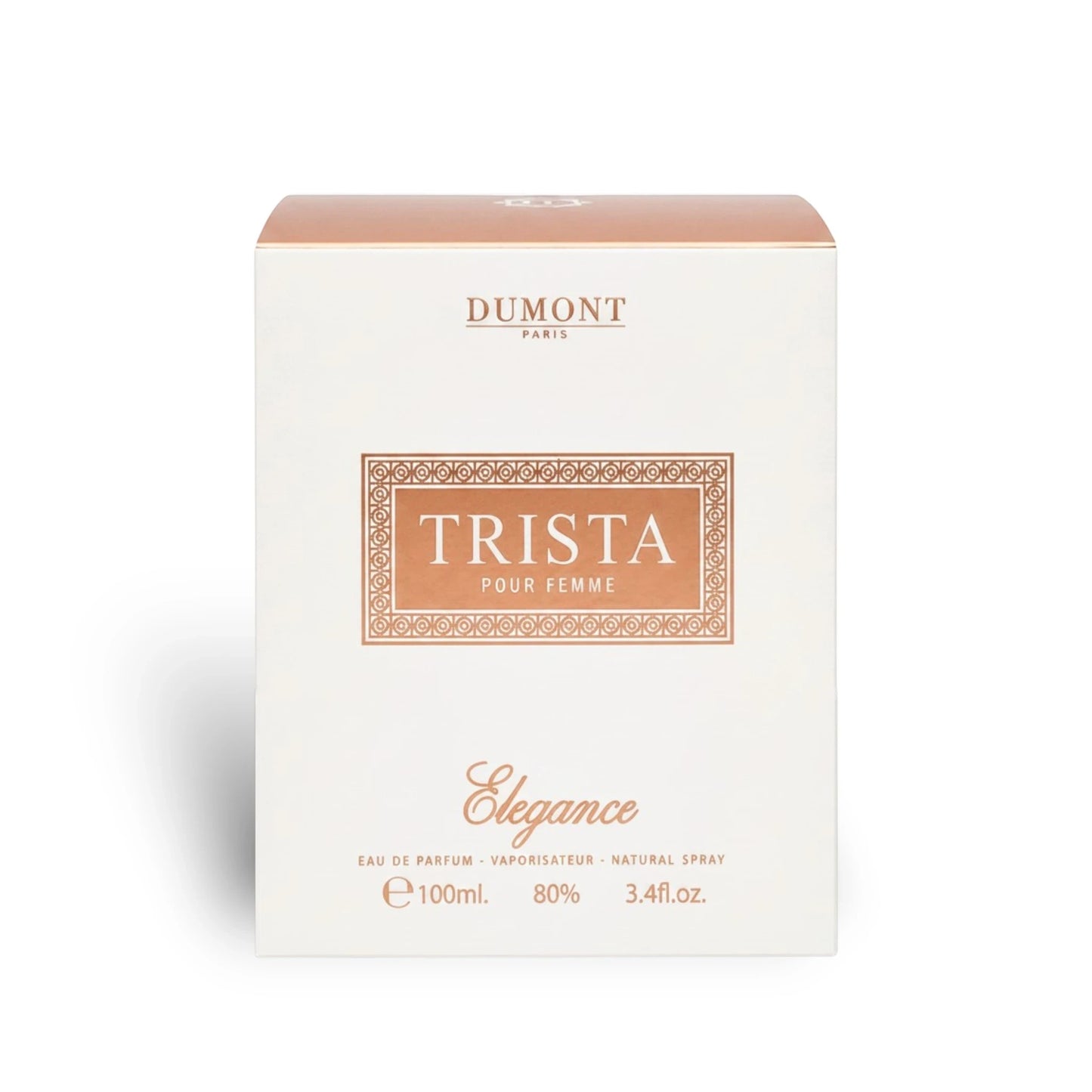 Soghaat Dumont Paris Trista Elegance 100ml Eau de Parfum box with elegant rose gold and white branding.