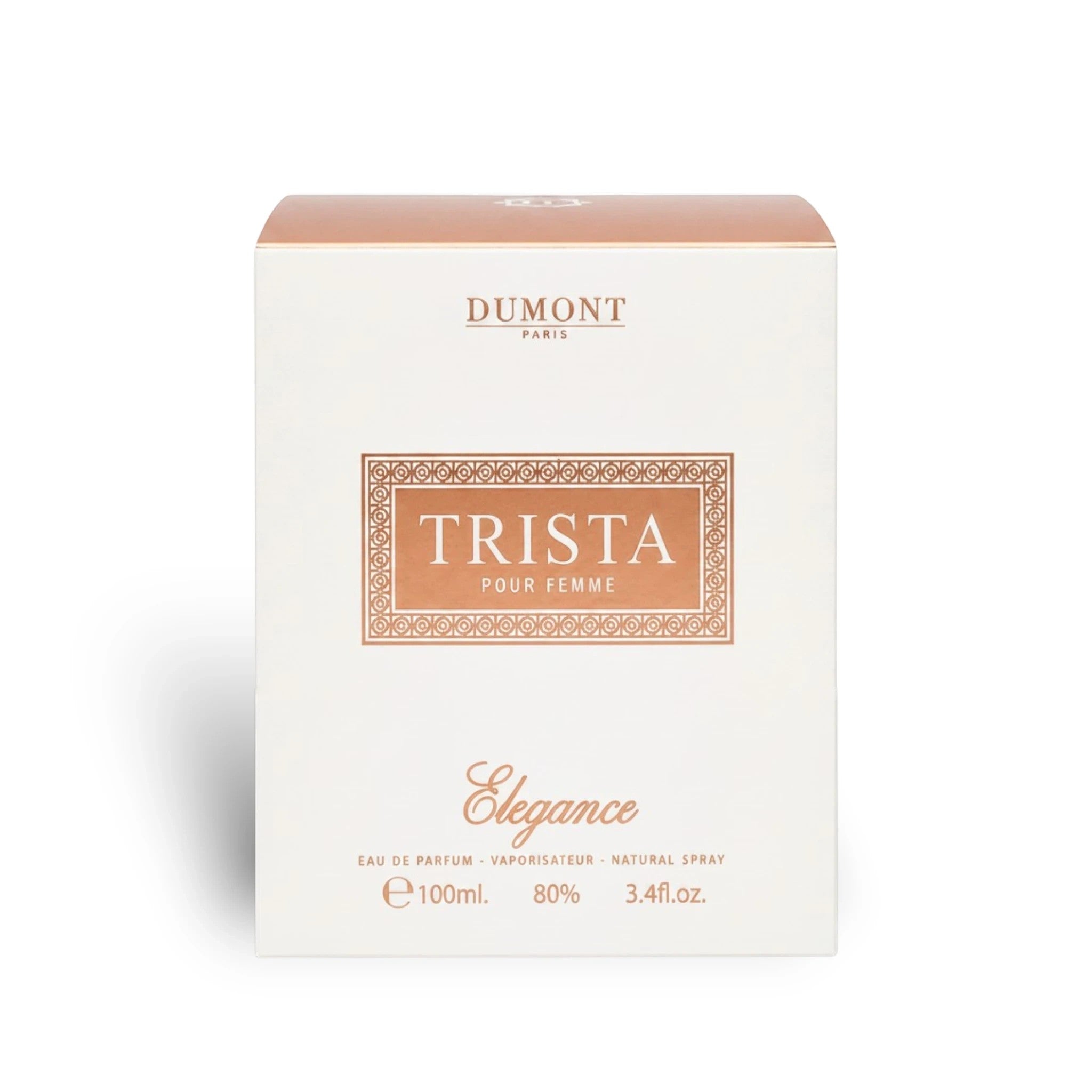 Soghaat Dumont Paris Trista Elegance 100ml Eau de Parfum box with elegant rose gold and white branding.