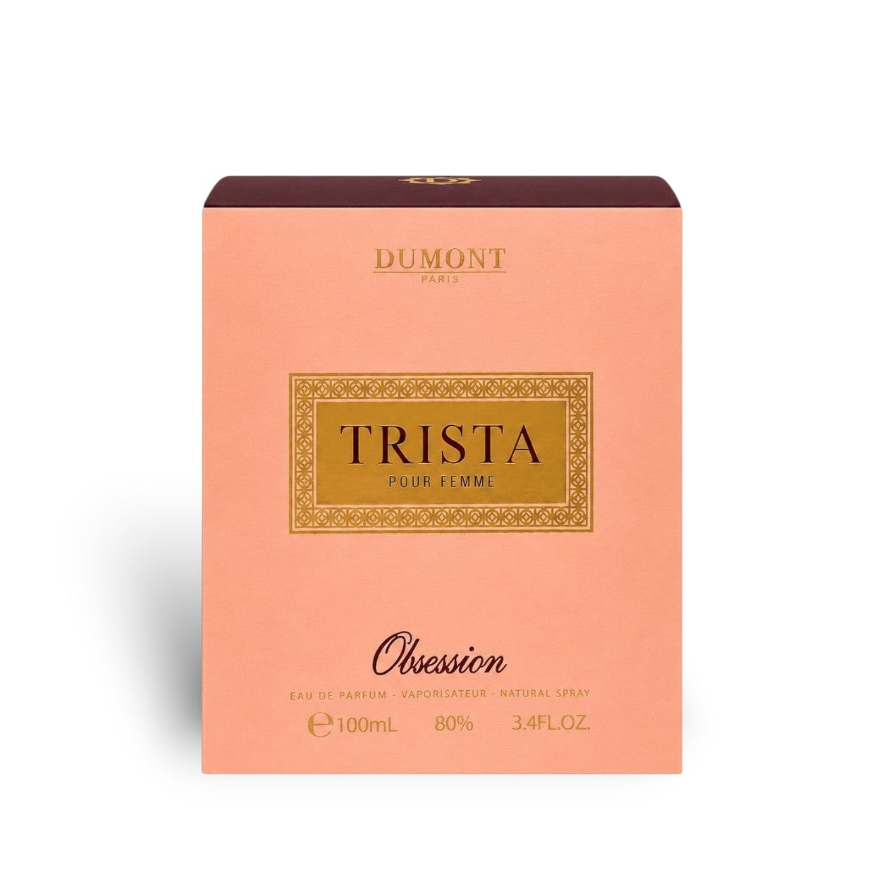 Soghaat Dumont Paris Trista Obsession 100ml Eau de Parfum box in soft peach with elegant gold lettering.