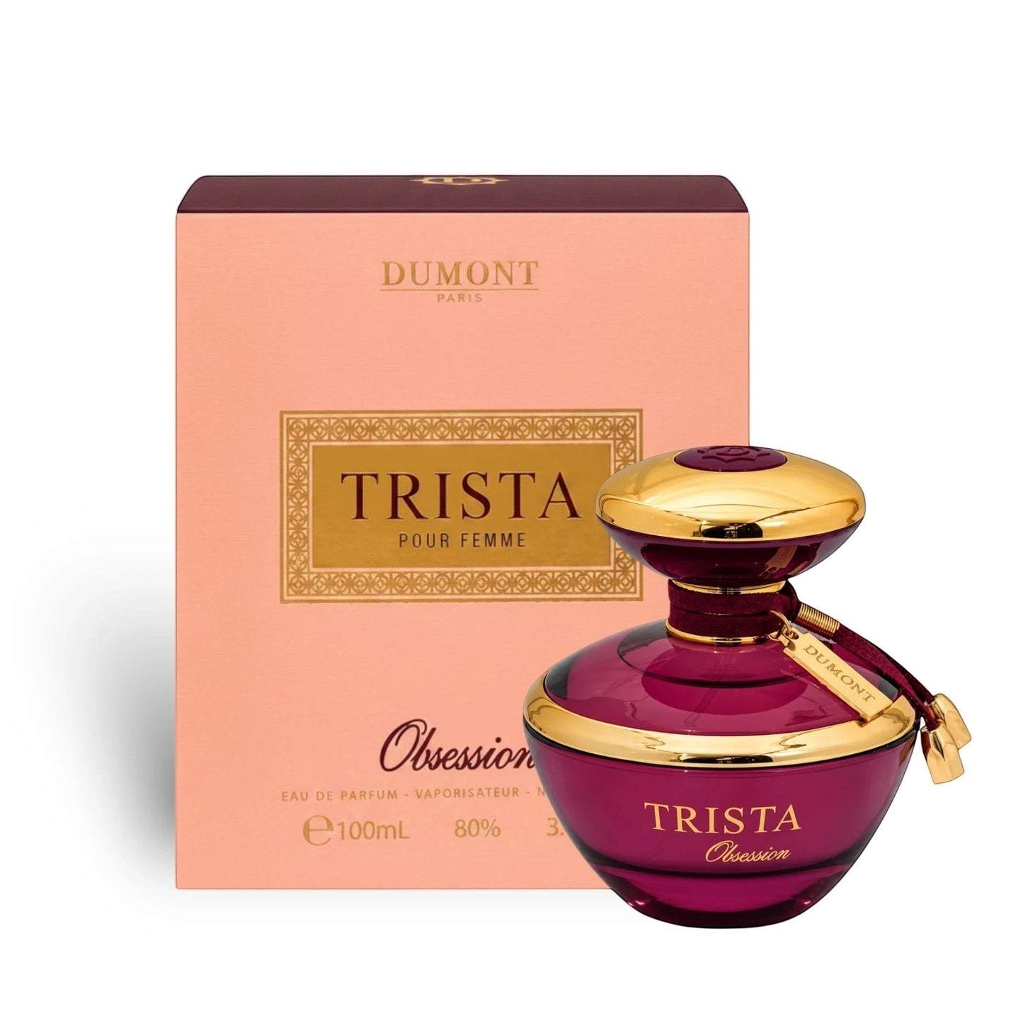 Soghaat Dumont Paris Trista Obsession 100ml Eau de Parfum bottle and pink box, a floral musk fragrance for men.