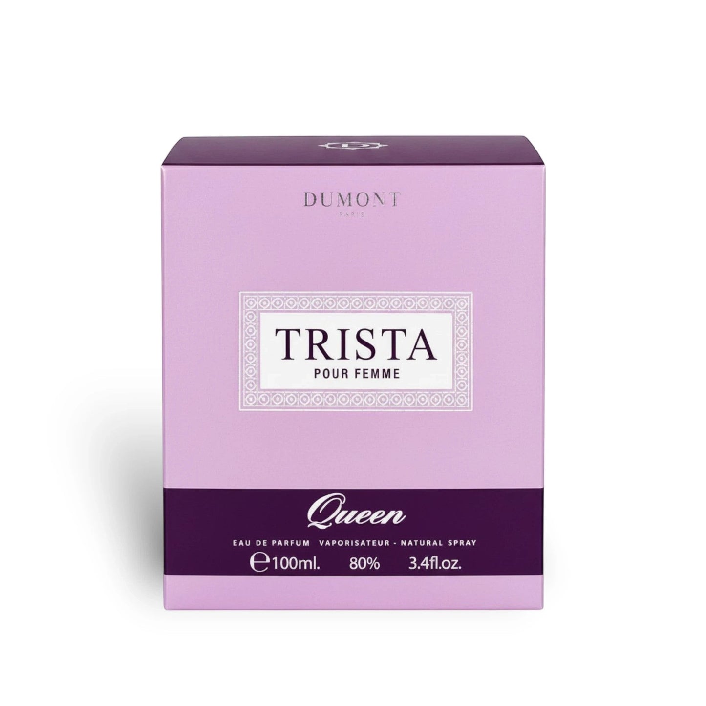 Soghaat Dumont Paris Trista Queen Eau de Parfum 100ml bottle in a light purple and dark purple rectangular box.