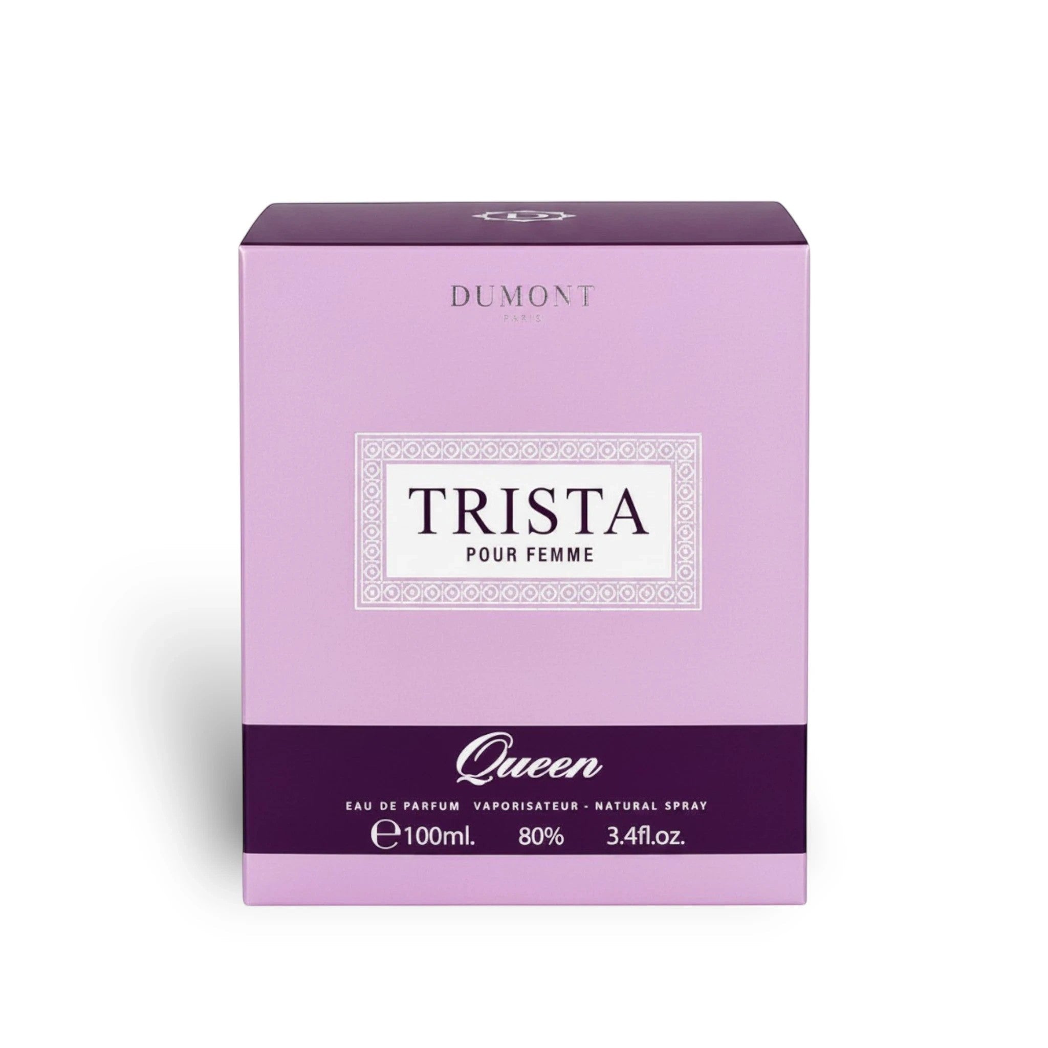 Soghaat Dumont Paris Trista Queen Eau de Parfum 100ml bottle in a light purple and dark purple rectangular box.
