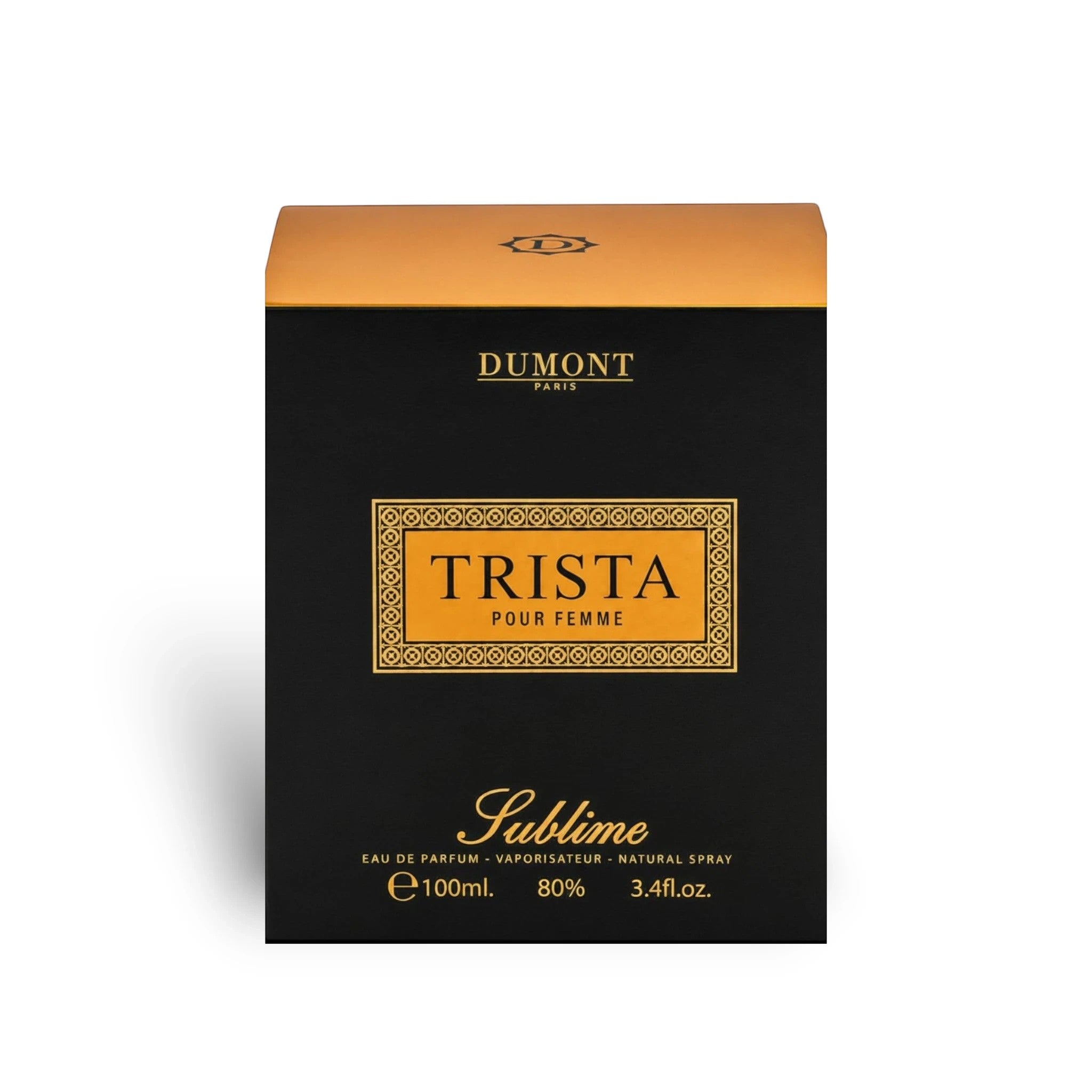 Soghaat Dumont Paris Trista Sublime 100ml Eau de Parfum bottle in a black and gold box for women.