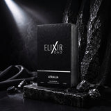 Soghaat Elixir Dao by Atralia 100ml Eau de Parfum in a sleek black box on a textured stone surface with dramatic light