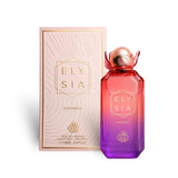 Soghaat Elysia Elegance 100ml Eau de Parfum bottle with pink and purple gradient glass and matching textured box.
