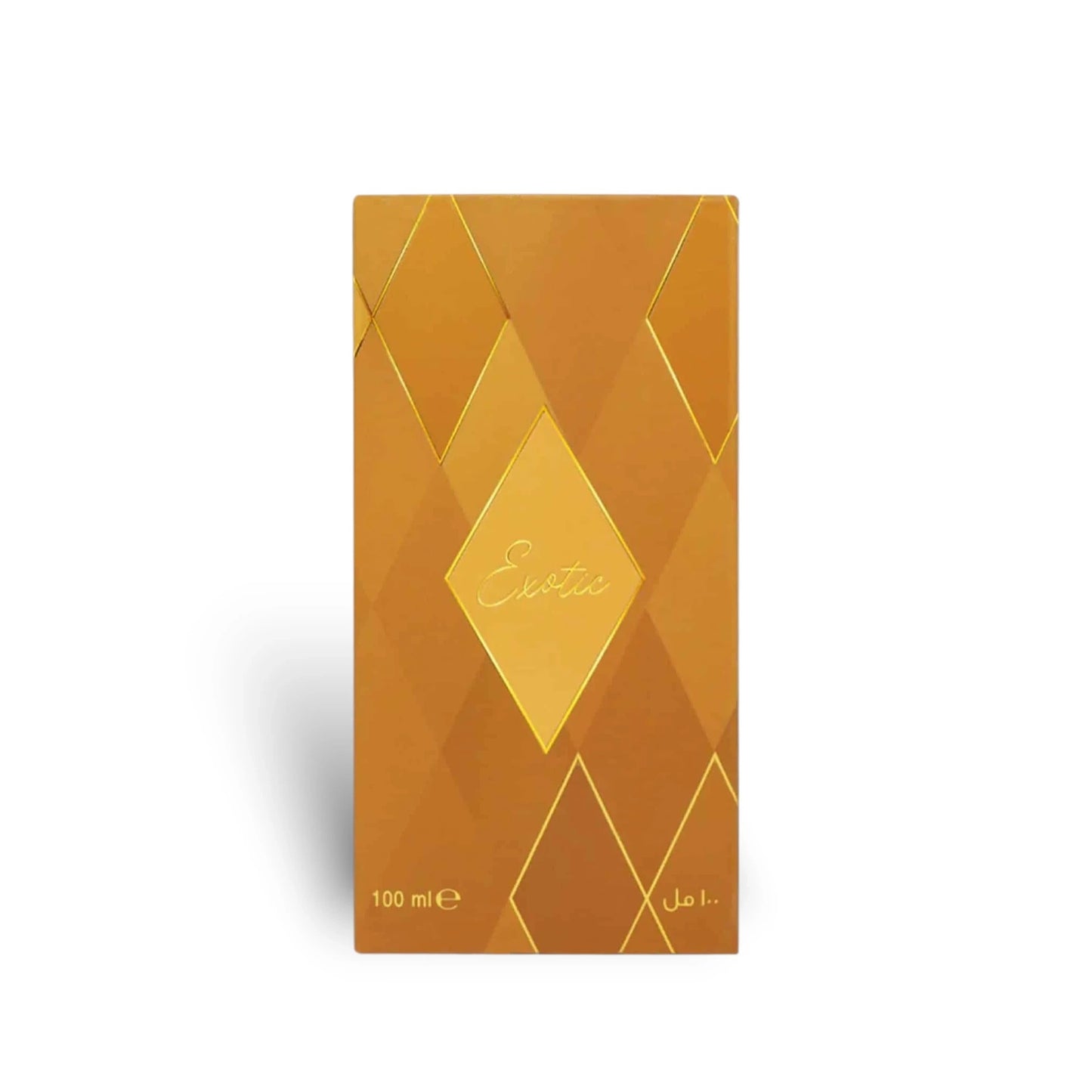 Soghaat Exotic 100ml Eau de Parfum, a fresh woody aromatic fragrance with a golden geometric design.