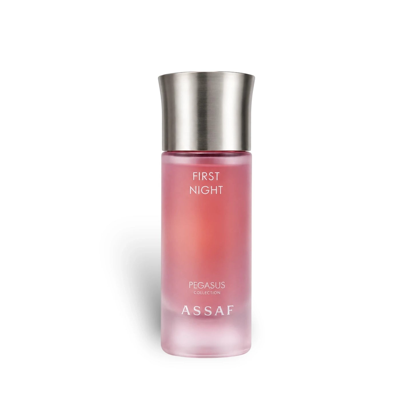Soghaat First Night Eau de Parfum, a sweet amber gourmand fragrance with a pink gradient glass bottle and silver cap.