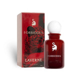 Soghaat Forbidden 100ml Eau de Parfum for women with fruity, floral, and amber notes. Red bottle with white cap.