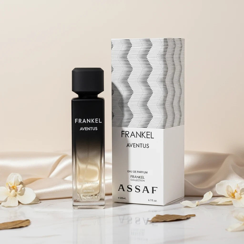 Soghaat Frankel Aventus 200ml Eau de Parfum for men, fresh woody amber floral scent with iris, lemon, basil, vetiver, amber, cedarwood, musk, vanilla.