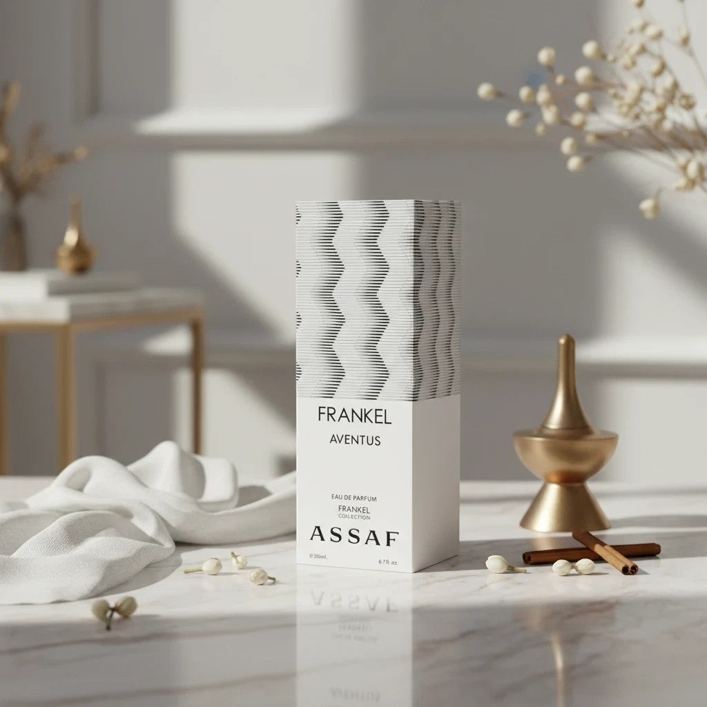 Soghaat Frankel Aventus 200ml Eau de Parfum for men, fresh woody amber floral with iris, lemon, basil, vetiver, amber, cedarwood, musk, vanilla.