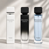 Soghaat Frankel Collection Gift Set by Assaf, featuring three unisex Eau de Parfum bottles: white Frankel Silver, black Frankel Aventus, and blue Frankel Imagination.