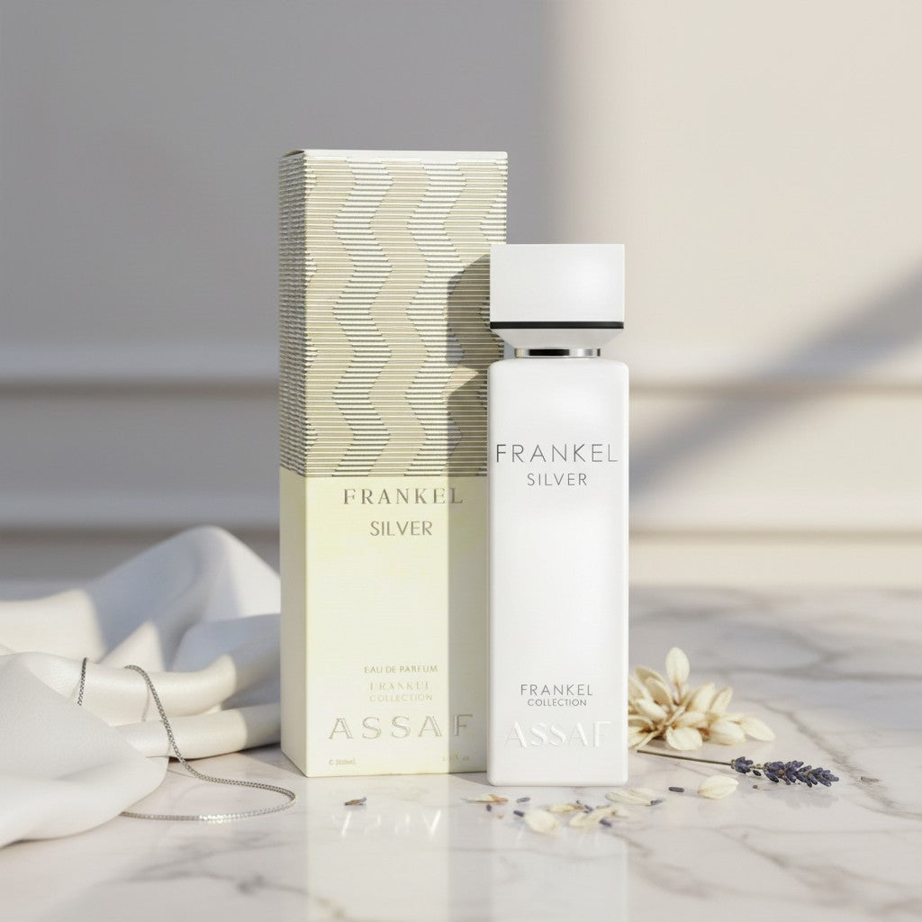 Soghaat Frankel Silver 200ml Eau de Parfum for unisex, fresh citrus woody scent with orange, lemon, green tea, sandalwood, and musk.