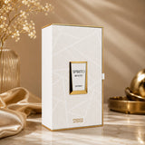 Soghaat French Avenue Spirito Mystic 100ml Extrait de Parfum in a white textured box with gold trim on a marble surface.
