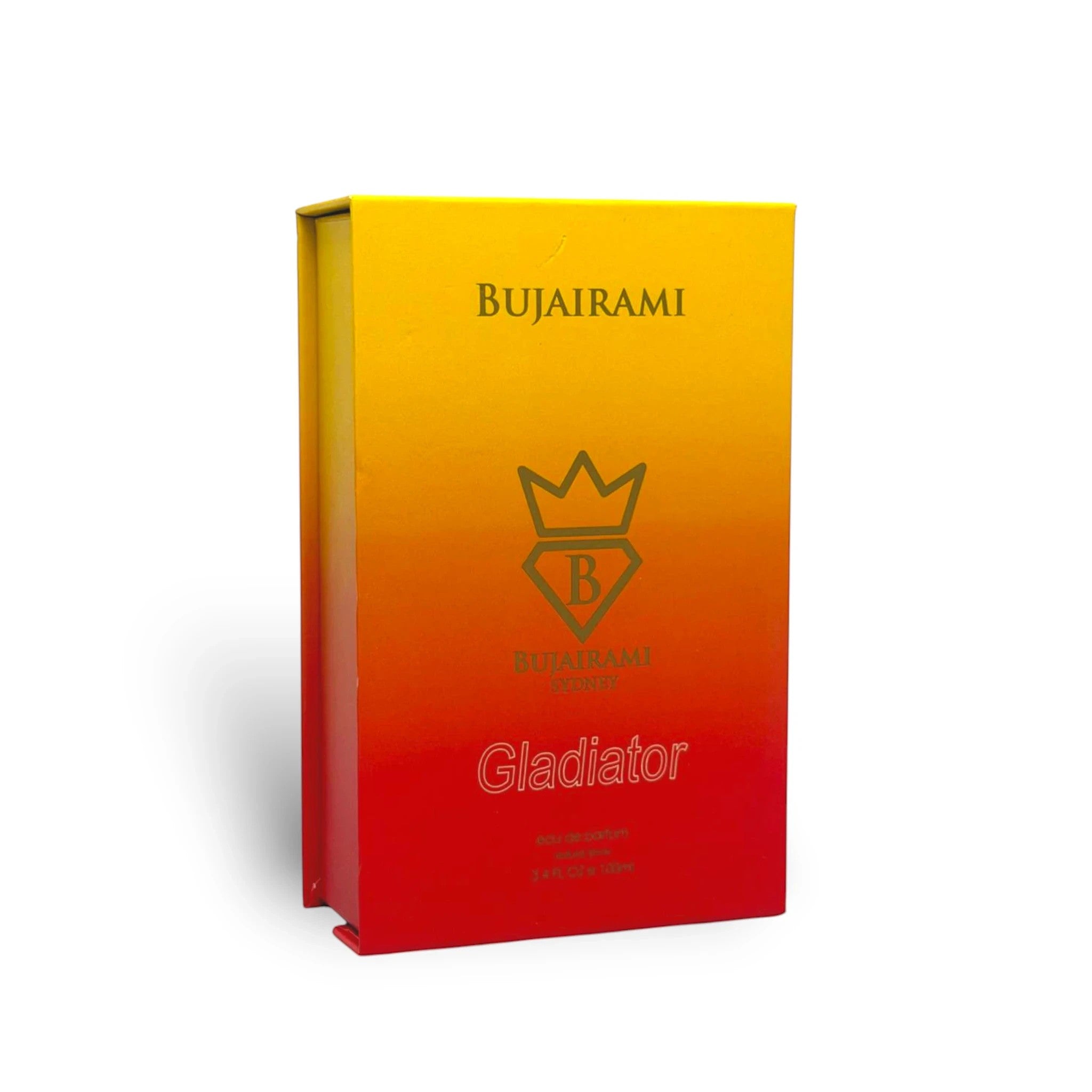 Soghaat Gladiator Eau de Parfum 100ml, a fresh woody aromatic fragrance with a gradient red and yellow box.