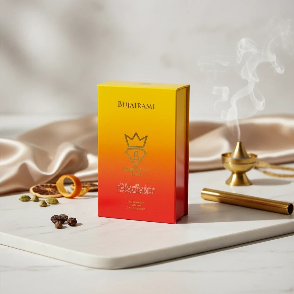 Soghaat Gladiator Eau de Parfum 100ml, fresh woody aromatic fragrance with rum, peach, apple, saffron, tonka bean, oud, amber notes.