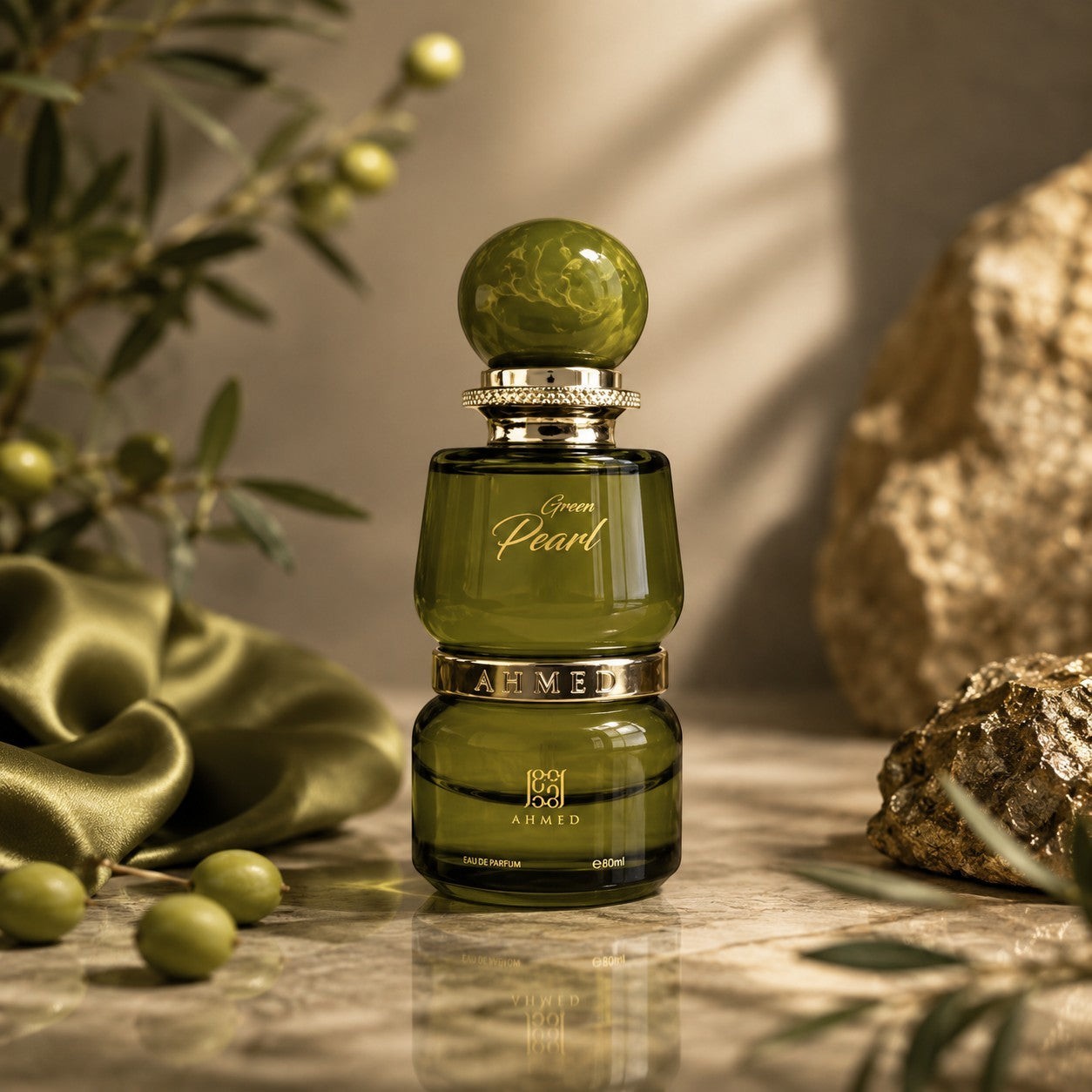 Ahmed Al Maghribi Green Pearl 80ml Eau de Parfum, a unisex fresh fruity floral scent with apple, pear, citrus, jasmine, musk, and vanilla notes.