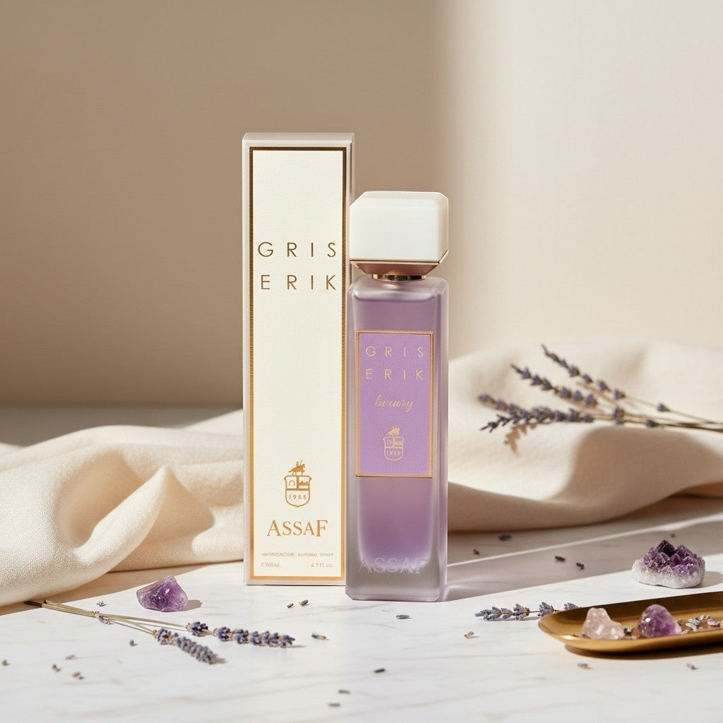 Soghaat Gris Erik Eau de Parfum bottle and box, a fresh woody aromatic unisex fragrance with notes of bergamot, rose, cedar, sandalwood, amber, patchouli, and oakmoss.