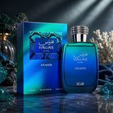 Soghaat Hawas Atlantis 100ml Eau de Parfum for men, fresh woody aromatic fragrance with blue-green gradient bottle and matching box.