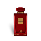 Soghaat Hayana Eau de Parfum by Ahmed Al Maghribi in a sleek red 100ml bottle with gold accents and a faceted cap.