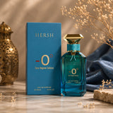 Soghaat Hersh -0° 100ml Eau de Parfum bottle and box, featuring a blue color scheme and gold accents. Unisex fresh oud fragrance.