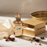 Soghaat Hersh Lahab 100ml Eau de Parfum bottle with crown cap, gold box, and aromatic spices.