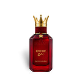 Soghaat Hersh Rouge Eau de Parfum in a deep red glass bottle with a gold crown-shaped cap and red cord detail.
