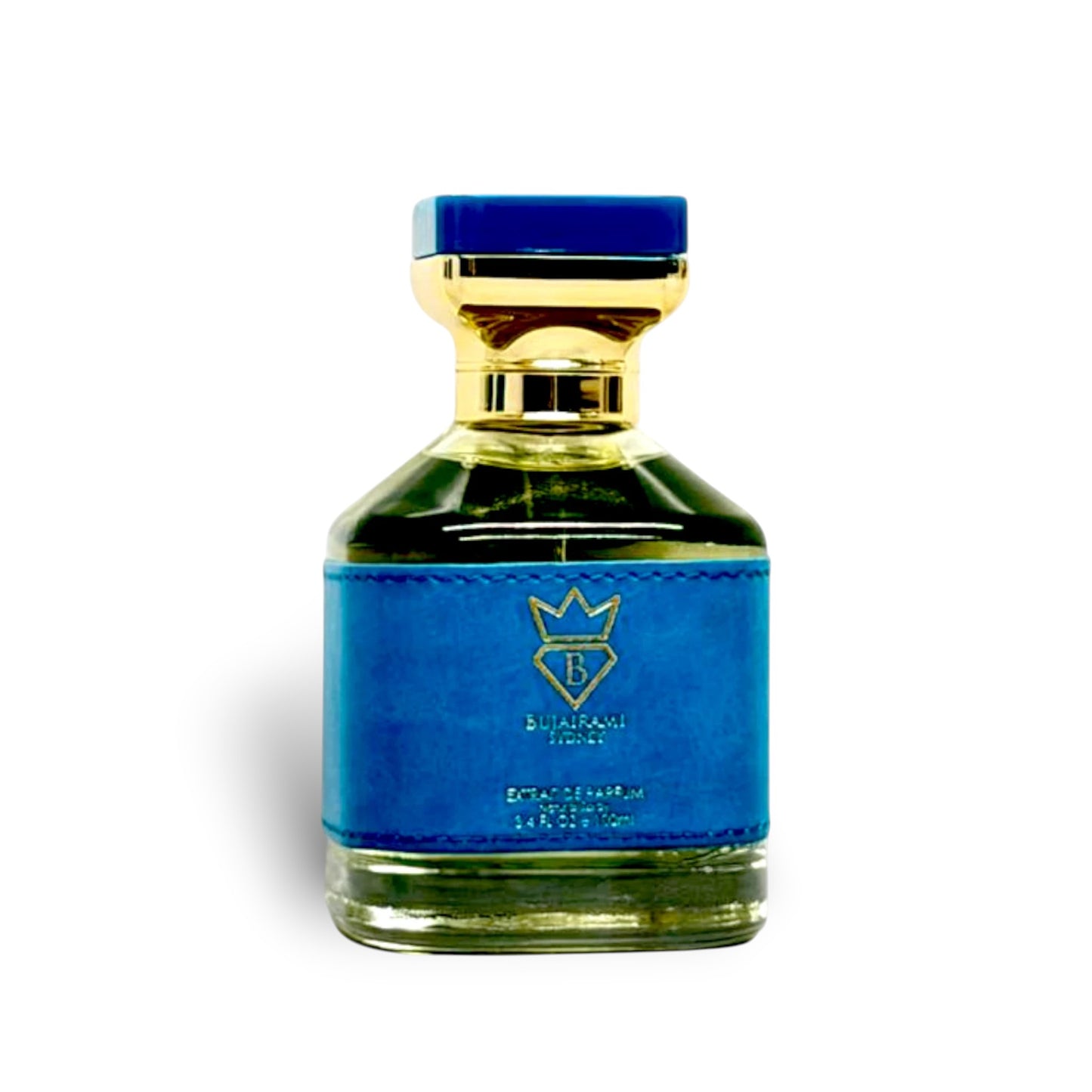 Soghaat Houdini 100ml Extrait de Parfum for men, fresh oud woody fragrance with blue leather accent and gold cap.