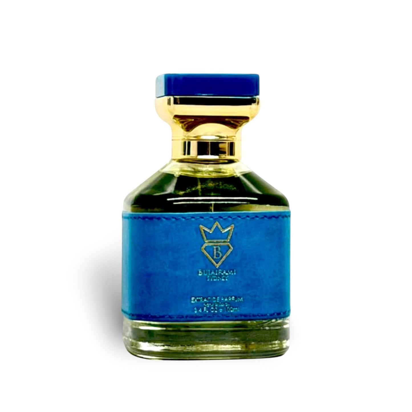 Soghaat Houdini 100ml Extrait de Parfum for men, fresh oud woody fragrance with blue leather accent and gold cap.