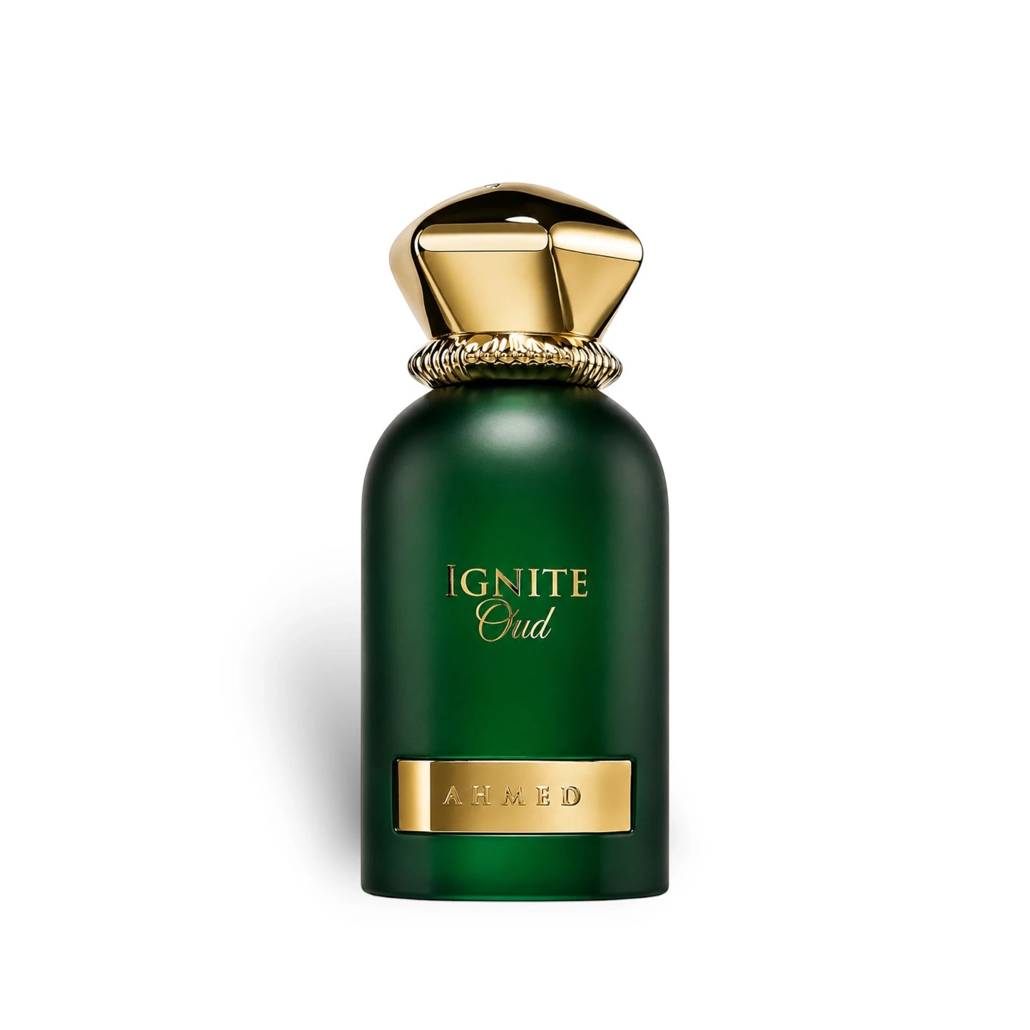 Soghaat Ignite Oud by Ahmed Al Maghribi 60ml Eau de Parfum in a dark green glass bottle with a gold cap and label.