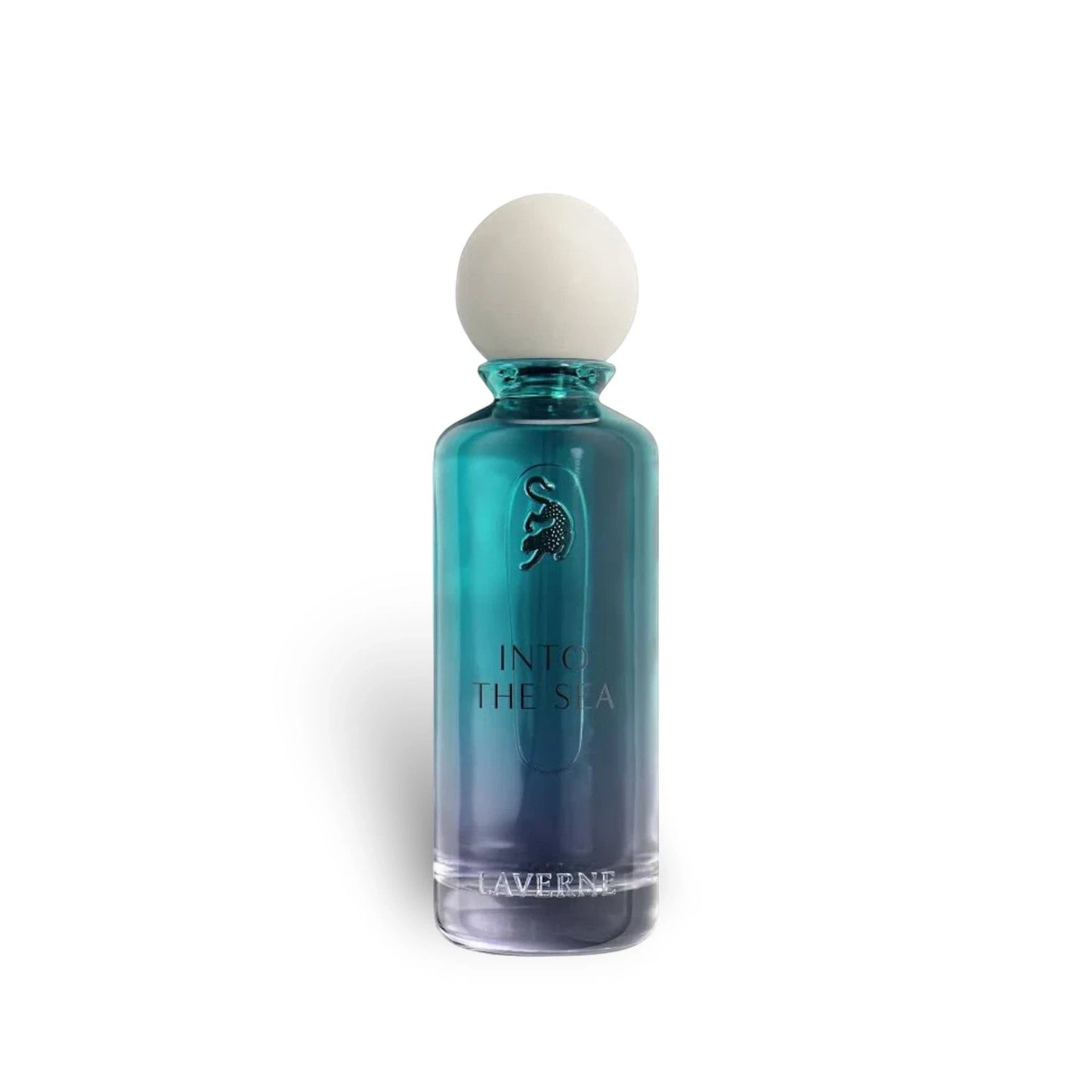 Soghaat Into The Sea 200ml Eau de Parfum for men, a fresh woody aromatic fragrance with a gradient blue glass bottle and a white spherical cap.