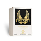 Soghaat Invicto Victorious Absolu Eau de Parfum 100ml box featuring gold wings logo on a black and white background.