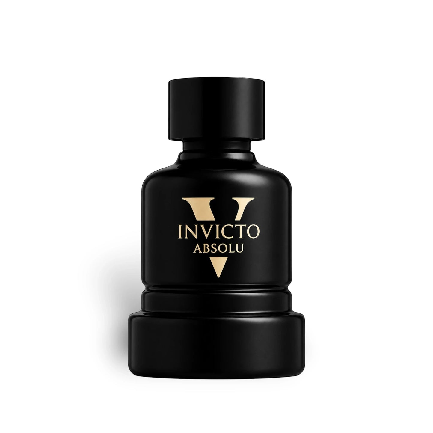 Soghaat Fragrance World Invicto Victorious Absolu men's Eau de Parfum in a sleek matte black bottle with gold lettering.