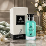 Soghaat Maison Alhambra Jean Lowe Fantasme 100ml Eau de Parfum bottle and box on a marble surface with floral decor.